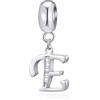 GLOWDAS Lettera E Charms Iniziale E Alfabeto Ciondolo Perline, Argento Sterling 925 Lettere Ciondolo con CZ Chiaro, Fit Pandora Braccialetto di Pasqua, Regali per Esposa/Esposo/Fidanzamento