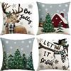 Artscope 4 Pezzi Federe Cuscini di Natale Cuscino Decorativo in Lino Natalizi per la Decorazione Domestica Soggiorno Camera da Letto Divano 40x40cm (Bianco - Popolo di Neve e Cervo)
