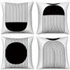 Hnmdmyi Copricuscino Boho 45x45 Set di 4, Nero e Bianco Metà Secolo Astratto Geometrico Fiocco Sole Decorativo Moderno Minimalista Lino per Divano Esterno Home Decor