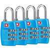 Cluckyu bagagli (4PACK) - 3 cifre combinazione lucchetti - approvato TSA lucchetto per valigie e bagagli, blu