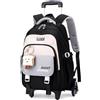 Amythe Zaino Trolley 2 in 1 per Ragazza Elementare Media, 6 Ruote, Nero | Zaino con Ruote per Ragazza, Zainetto Casual Adolescenti con Pettorina, con Ciondolo, Viaggio e Ritorno a Scuola