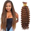 Evaxilc 30 30 Inch Human Hair For Braiding Deep Wave Menschliches Haar #30 Light Brown Color Unprocessed No Weft Bulk Braiding Hair Extensions For Boho Braids 2 Bundles Total 100g one pack