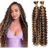 Evaxilc 28 28 Inch Human Hair For Braiding Deep Wave Menschliches Haar P427 Highlight Brown Color Unprocessed No Weft Bulk Braiding Hair Extensions For Boho Braids 2 Bundles Total 100g one pack