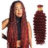 Evaxilc 32 32 Inch Human Hair For Braiding Deep Wave Menschliches Haar #99J Burgundy Red Color Unprocessed No Weft Bulk Braiding Hair Extensions For Boho Braids 2 Bundles Total 100g one pack
