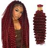 Evaxilc 28 28 Inch Human Hair For Braiding Deep Wave Menschliches Haar #99J Burgundy Red Color Unprocessed No Weft Bulk Braiding Hair Extensions For Boho Braids 2 Bundles Total 100g one pack