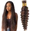Evaxilc 32 32 Inch Human Hair For Braiding Deep Wave Menschliches Haar P430 Highlight Brown Color Unprocessed No Weft Bulk Braiding Hair Extensions For Boho Braids 2 Bundles Total 100g one pack