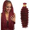 Evaxilc Human Hair For Braiding Deep Wave Menschliches Haar #99J Burgundy Red Color Unprocessed No Weft Bulk Braiding Hair Extensions For Boho Braids 26 26 Inch 2 Bundles Total 100g one pack