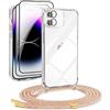 DiDaDi 5 in 1 Cover per iPhone 12 Mini con Cordino, Trasparente Custodia con Laccio Tracolla Cellulare Girocollo Collana Protettiva per iPhone 12 Mini 5.4, Mimetico