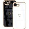 Lonrapa 2 Pezzi Cover per iPhone 16e Amore Cuore Motivo Design Morbido Placcatura Custodia per iPhone 16e 2025 Specchio Silicone Antiurto Protettiva Case per Ragazze - Bianco e Nero