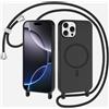 FMPCUON FNPCUON Cover Magnetica Silicone per iPhone 13 Pro Max con Cordino,Compatibile con MagSafe,Custodia con Laccio Collana Tracolla Collo Sottile TPU Antiurto Protettiva Case con Corda.Nero