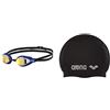 ARENA Airspeed Mirror Occhialini Nuoto da Gara Anti-Appannamento Unisex Adulto, Occhialini Piscina con Ampie Lenti & Classic Silicone, Cuffia Unisex Adulto, Nero (Black-Silver), Taglia Unica