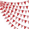 pinkblume Festone in tessuto a righe bianche rosse e bianche da 32 m, decorazione per feste, bandierine triangolari per matrimoni, compleanni, baby shower, da appendere ai festival, forniture per decorazioni