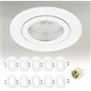 Doughelec Faretti incasso cartongesso GU10 Alluminio IP44 Cornice Bianco, Portafaretto Bagno Faretto led da incasso per cartongesso impermeabile incl.portalampada GU10 Rotondo 68mm, 10 Pezzi DN-002WH