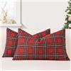 JOTOM Set di 2 Tartan Scozzese Federe per Cuscini 30x50cm Copricuscini Di Natale Agriturismo Plaid Decorativo Cuscini Divano Arredamento per la Casa per Divano Soggiorno Letto (Rosso Nero)