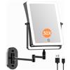 Famihomii 5000mAh Specchio cosmetico ricaricabile con illuminazione a LED, specchio da trucco con ingrandimento 1/30X e interruttore a sfioramento, specchio da barba regolabile a 360°