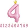 Alaoo Palloncino Numero, Palloncino Numero 4 D'rosa, 40 Pollici Palloncini con Numeri di Compleanno con Corona, Gonfiabili Elio o Aria, Decorazione per Compleanno, Festa, Anniversario