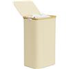 SpaceAid Cesto Portabiancheria con Coperchio, 110 Litri - Portabiancheria Sporca con Manici in Bambù, Grande Cesto Biancheria Sporca Piegevole per Camera, Bagno, Dormitorio e Lavanderia - Beige