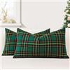 JOTOM Set di 2 Tartan Scozzese Federe per Cuscini 30x50cm Copricuscini Di Natale Agriturismo Plaid Decorativo Cuscini Divano Arredamento per la Casa per Divano Soggiorno Letto (Verde Nero)