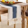 DakTou Runner Tavola Moderno Cotone Lino con Nappa Rustico Fattoria Runner da Tavolo Lavabile Macramè Decorazione da Tavolo per Cucina Festa Compleanno la Sala da Pranzo 30 x 140 cm Blu Navy