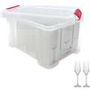 SUNDIS Champ Store, 2 scatole portaoggetti bicchieri, con coperchio a clip | Capacità 12 bicchieri, altezza mas. di 8 cm, in plastica trasparente, rinforzata, pareti diritte, impilabili e combinabili