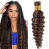 Evaxilc 34 34 Inch Human Hair For Braiding Deep Wave Menschliches Haar P430 Highlight Brown Color Unprocessed No Weft Bulk Braiding Hair Extensions For Boho Braids 2 Bundles Total 100g one pack