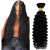 Evaxilc Human Hair For Braiding Deep Wave Menschliches Haar #1B Natural Black Color Unprocessed No Weft Bulk Braiding Hair Extensions For Boho Braids 24 24 Inch 2 Bundles Total 100g one pack