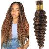 Evaxilc 30 30 Inch Human Hair For Braiding Deep Wave Menschliches Haar P430 Highlight Brown Color Unprocessed No Weft Bulk Braiding Hair Extensions For Boho Braids 2 Bundles Total 100g one pack