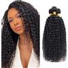 Shoaiye Human Hair Bundles Curly Wave Capelli Veri Tessitura Unprocessed Remy Machine Weave 3 Extensions Double Weft Color Natural Black 30 30 30 Inch