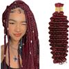 Evaxilc Human Hair For Braiding Deep Wave Menschliches Haar #99J Burgundy Red Color Unprocessed No Weft Bulk Braiding Hair Extensions For Boho Braids 16 16 Inch 2 Bundles Total 100g one pack