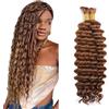Evaxilc 28 28 Inch Human Hair For Braiding Deep Wave Menschliches Haar #30 Light Brown Color Unprocessed No Weft Bulk Braiding Hair Extensions For Boho Braids 2 Bundles Total 100g one pack