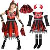 Sincere Party Costume da cheerleader zombie, vestito da diavolo zombie con pompon, collant, guanti a rete, clip per corna da diavolo M(6-8)