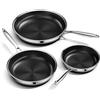 Innerwell Set di padelle Antiaderente 20 24 28 cm, 3 Pezzi Padella Acciaio Inox Induzione, Rivestimento a nido d'ape antigraffio, Padelle Adatte Per Forno, Universali Pentole, Senza PFOA