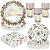 LATERN 100 Pezzi Stoviglie di Carta per Feste Natalizie, 25 x 9 Pollici Piatti Piani, 25 x 7 Pollici Piatti da Insalata, 25 x 270ml Tazze, 25 x 16CM Tovaglioli - per Natale Festività Feste Decorazioni