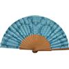 Tusitala Barcelona Ventaglio in Legno e Cotone Damasco Blu - 100% Artigianale e Spagnolo - Include Custodia in Iuta Naturale - Accessorio di Moda Fatto a Mano - Misura 23 cm.