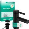 hansgrohe Zesis S - Rubinetto per lavabo con scarico a tirante in metallo, risparmio energetico (CoolStart), Miscelatore lavabo risparmio idrico (EcoSmart+), altezza bocca 74 mm, nero opaco, 74714670