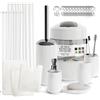 Clara Clark Set da bagno - Set di accessori da bagno bianco, set da bagno con tenda da doccia e tappeti, set di tende da doccia da 23 pezzi con fodera, dispenser di sapone, portasapone, porta scopino