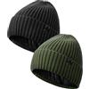 YANIKY Cappello invernale per uomo e donna, foderato in pile termico, berretto da sci, berretto con risvolto per il freddo, nero e verde militare, Taglia unica