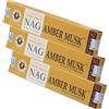 NKlaus 3 bastoncini di incenso Golden Nag Amber Musk 45 g - fragranza speziata con note muschiate, 100% naturale, 3 incensi per relax e benessere