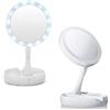 SQUADO Specchio doppio per trucco con luce LED, ingrandimento 10x e funzione zoom, bianco
