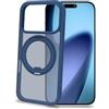 Celly Custodia per iPhone 17 Pro Compatibile MagSafe, Cover TPU con Anello Magnetico Rotante, Supporto da Tavolo Integrato, Protezione Antiurto Colore Blu