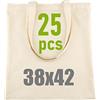IDEA HOME Borsa in Cotone | Borsa in Juta con Due Manici Lunghi | 38x42cm, 144g/m2 | Shopping Bag | Tote Bag | Confezione Naturale | 25 Pezzi