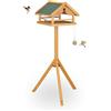 Relaxdays Casetta per Uccelli con Supporto, Tetto in Asfalto Resistente, Giardino, mangiatoia, Legno di Abete, Arancione
