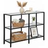 Relaxdays Tavolo consolle (Altezza x Larghezza x profondità): 73 x 100 x 30 cm, Metallo, Vetro, consolle Stretta, corridoio con 3 Ripiani, Nero