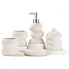 ANTIS'S HOME Set di accessori per il bagno in ceramica 5 pezzi - Set da bagno piccolo a forma irregolare beige, decorazione minimalista per piano di lavoro per casa, appartamento e bagno moderno
