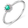 MIORE Anello Donna Oro Bianco 9KT 375, Anello con Smeraldo/Rubino/Saffiro Centrale e Contorno di Diamanti Naturali, Anello Fidanzamento, Gioielli Donna Anallergici, Scatola Portagioie