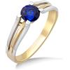 MIORE Anello Solitario da Donna, Vero Oro Bianco Oro Giallo 9KT 375 con Zaffiro Blu centrale Anello di Fidanzamento Classico con Pietra Brillante di Colore. Anello anallergico.
