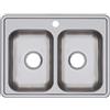 Elkay D225191 Calibro 22 Acciaio Inox 63,5 x 48,3 x 15,9 cm Lavello da cucina a doppia vasca, 1 foro, satinato, 25 x 19 x 6,25