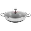 HuKaiL Padella antiaderente in acciaio inox, 34 cm, padella wok con coperchio, in vetro temperato, per 3-4 persone, per fornelli a gas, a induzione, 33,5 x 9,4 cm