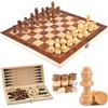 Qooloo Scacchiera in Legno, 3 in 1 Scacchi Dama Backgammon, Scacchiera Tavola, Scacchiere Set, Scacchiera Pieghevole, Scacchi Da Viaggio, Portatili Set Di Scacchi per Adulti e Bambini, 29x29x2cm