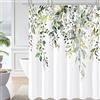 Gibelle Tenda da doccia floreale verde salvia, pianta acquerello foglie di eucalipto tenda da doccia in tessuto primavera estate set di accessori decorativi per il bagno con ganci, bianco, 182 x 183